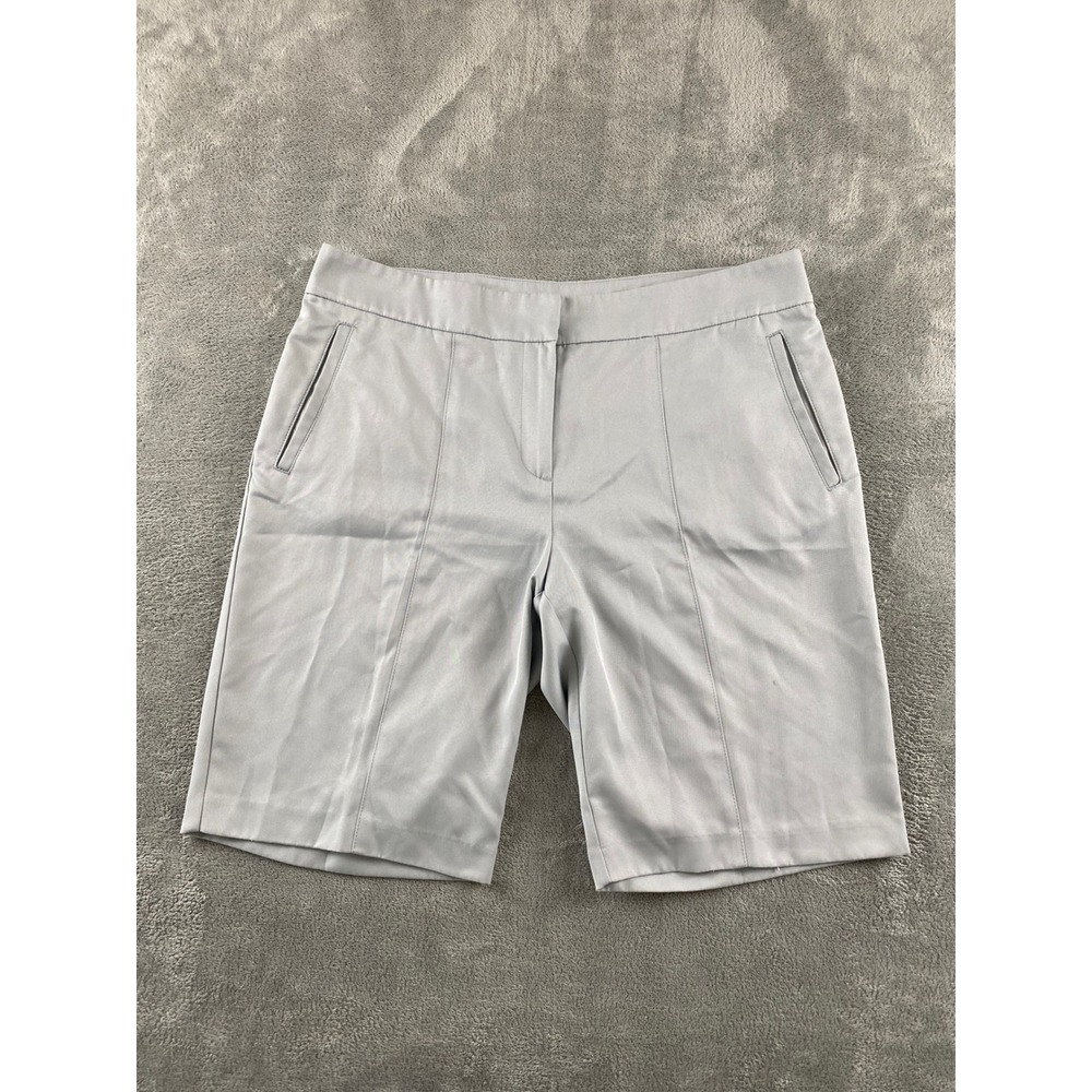 IZOD Golf Womens Light Gray Bermuda Performance Shorts Size 14 Flat Front Knee
